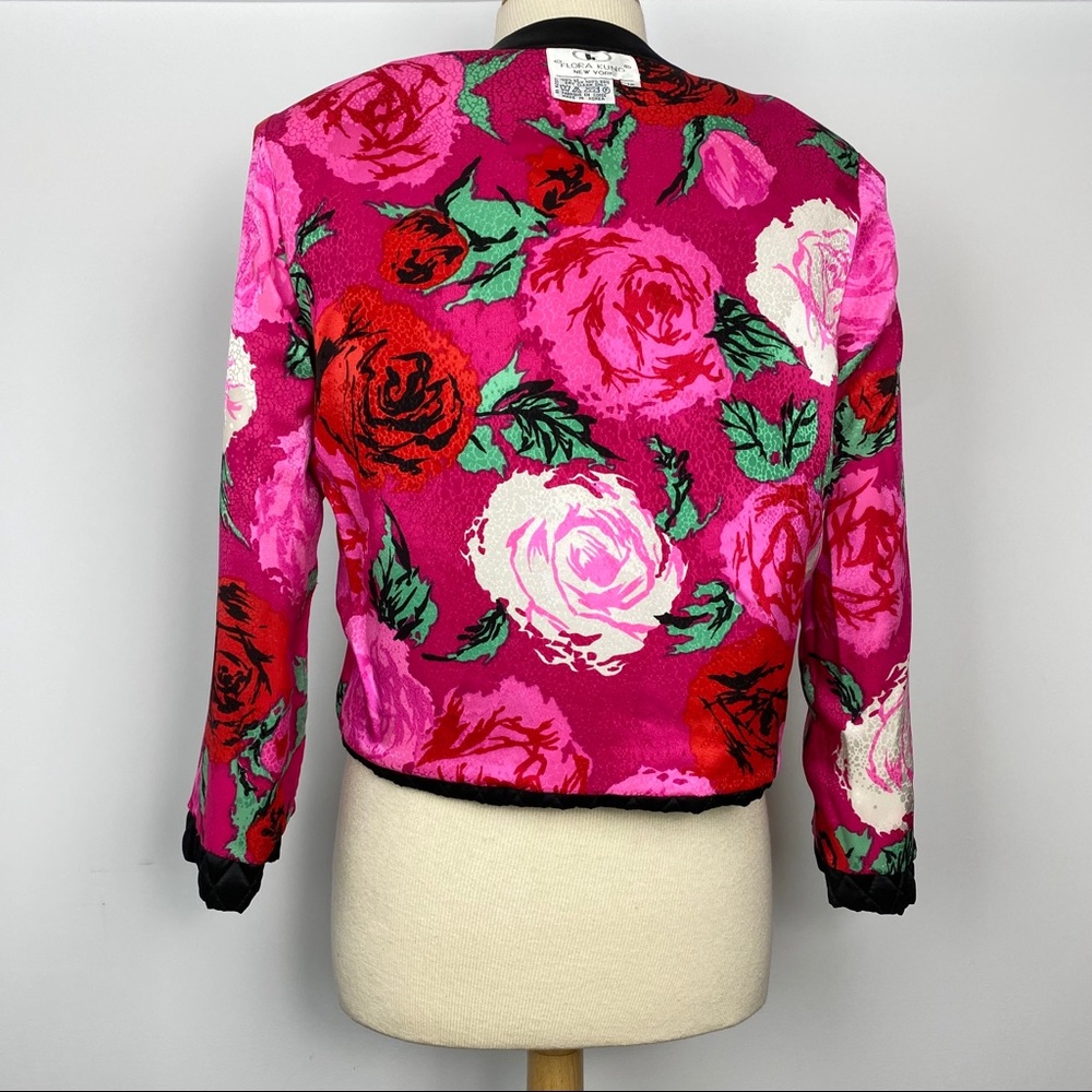 Vtg 80s Flora Kung silk quilted rose lining jacket - Picture 7 of 8